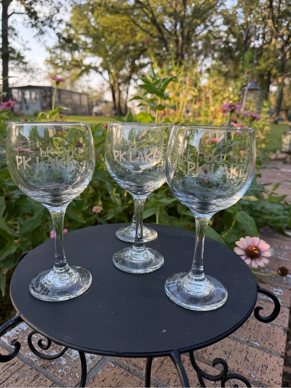 Possum Kingdom Lake Wine Glasses Set of 3 Frosted With “PK Lake” & 1 Unfrosted